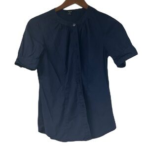 Jacob Woman's Petit Small navy short sleeve bubble sleeve button down top